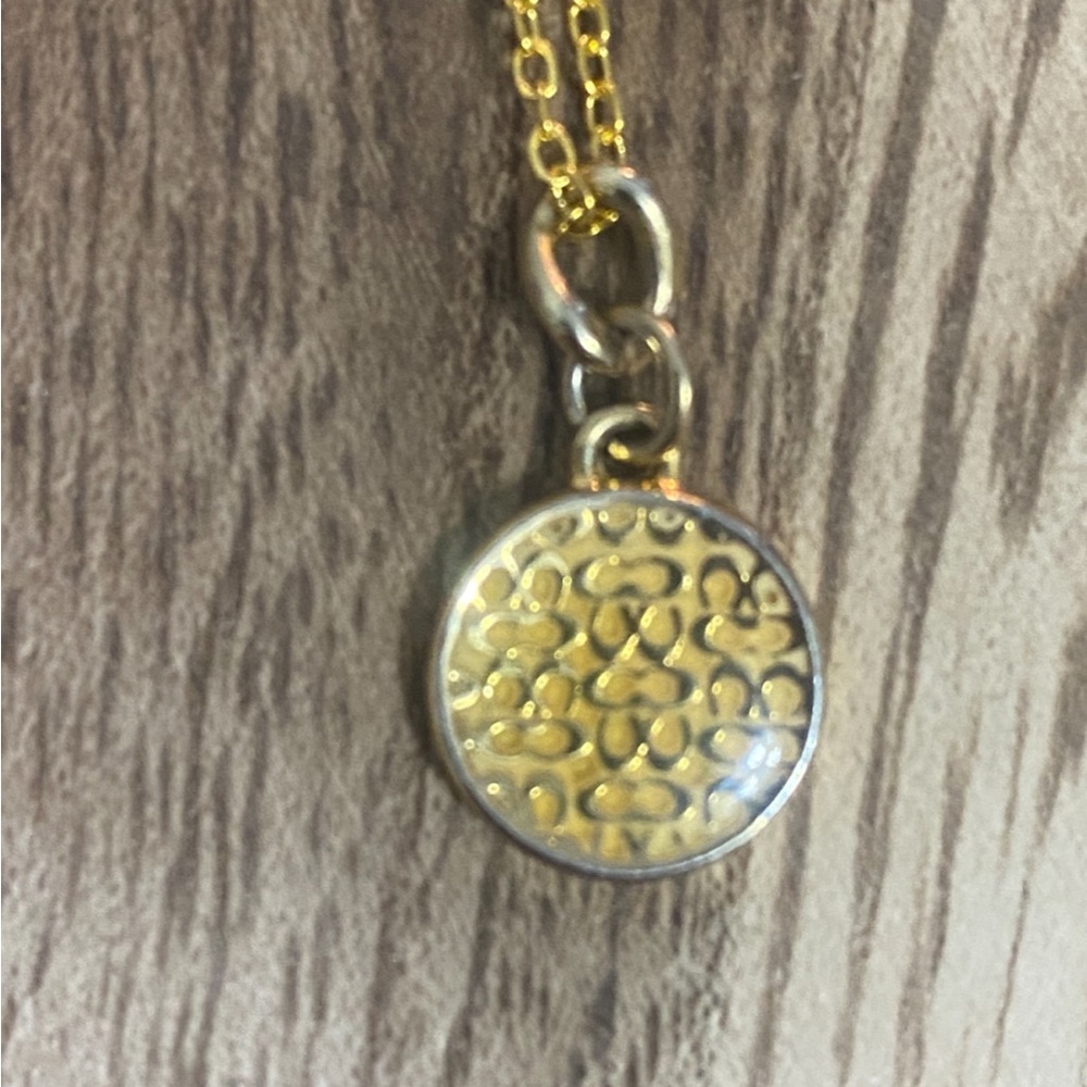 Coach Large Yellow Enamel Signature Logo Disc Pendant Necklace - Picture 4 of 8
